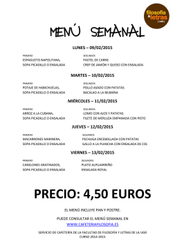 PRECIO: 4,50 EUROS MENÚ SEMANAL