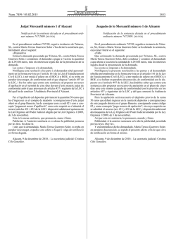 Notificaci&oacute; de la sent&egrave;ncia dictada en el procediment ordinari