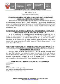 PER&Uacute; Ministerio de Educaci&oacute;n UGEL CUSCO HOY VIERNES