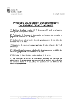 Calendario Admisión Alumnos Curso 2015/16