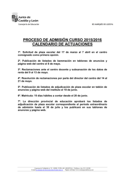 Calendario Admisi&oacute;n Alumnos Curso 2015/16