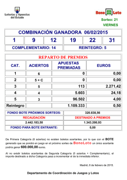 COMBINACIÓN GANADORA 06/02/2015