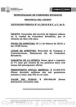 MUNICIPALIDAD DE COMODORO RIVADAVIA PROVINCIA DEL