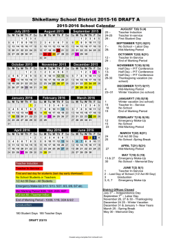 2015-16 Calendar A - DRAFT - Shikellamy School District