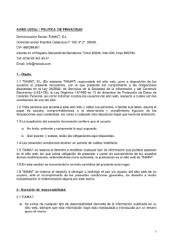 1 AVISO LEGAL / POLITICA DE PRIVACIDAD Denominación Social