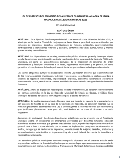 Proyecto Ley de Ingresos 2015 - Ayuntamiento de Huajuapan de León