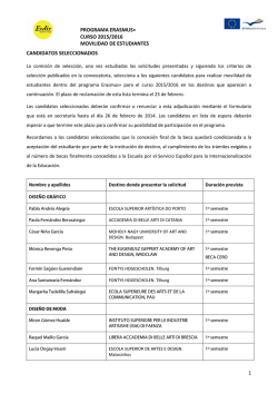Listado de admitidos Erasmus y destinos 2015