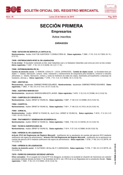 Actos de ZARAGOZA del BORME n&uacute;m. 36 de 2015