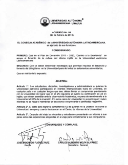Acuerdo N° 84 - Universidad Autónoma Latinoamericana