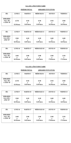 SALA DE 4 AÑOS TURNO TARDE PERÍODO INICIAL (HORARIOS