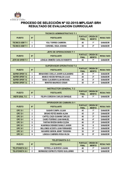 PROCESO DE SELECCI&Oacute;N N&ordm; 02-2015-MPL/GAF-SRH