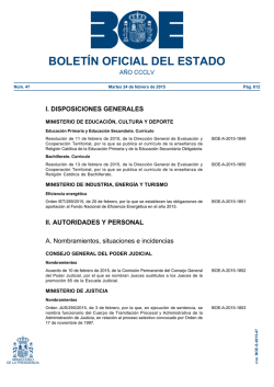 Sumario del BOE n&uacute;m 47 de Martes 24 de febrero de 2015