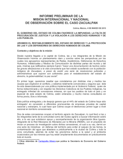 informe preliminar de la mision internacional y nacional de