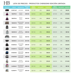 LISTA DE PRECIOS - PRODUCTOS CHENSON® EDICIÓN LIMITADA