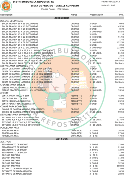Lista de precios - Distribuidora La Reposterita