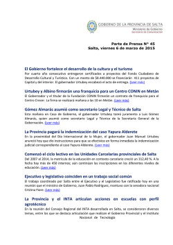 El Gobierno fortalece el desarrollo de la cultura y el turismo Urtubey