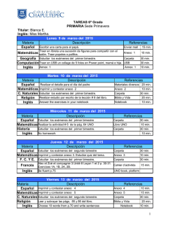 TAREAS 5&ordm; Grado PRIMARIA Sede Primavera