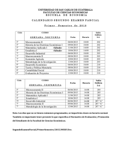 Calendario Segundo Examen Parcial Primer Semestre 2015
