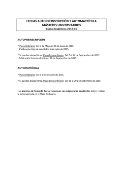 Plazos Preinscripción y Matrícula Másteres Universitarios 2015 / 2016