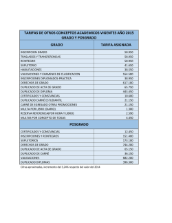 tarifas de otros conceptos academicos vigentes año 2015 grado y