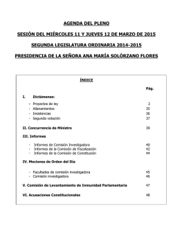 Agenda del Pleno de la sesión del miércoles 11 y jueves 12 de