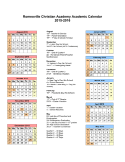 Romeoville Christian Academy Academic Calendar 2015-2016
