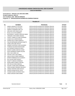 UNIVERSIDAD ANDINA SIMON BOLIVAR, SEDE ECUADOR Lista