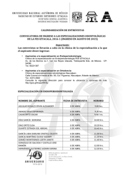 CALENDARIZACI&Oacute;N DE ENTREVISTAS CONVOCATORIA