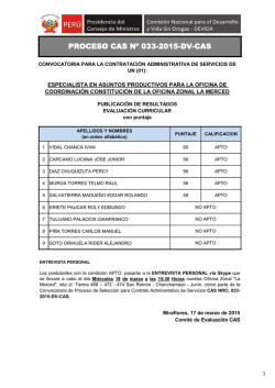 Publicación de Curriculum Vitae Convocatoria CAS N° 033