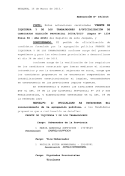 Res 49 15 - Oficializa FRENTE IZQ