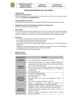 CONVOCATORIA PROCESO CAS. Nº 171 - 2015