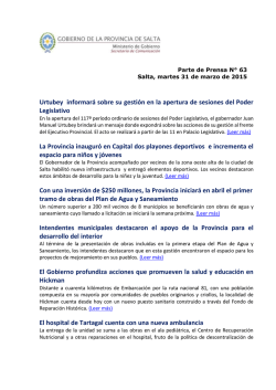 Urtubey informará sobre su gestión en la apertura de sesiones del