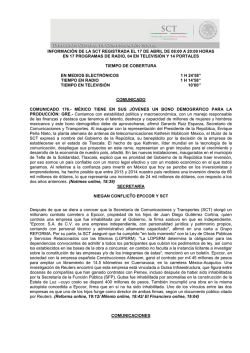 información de la sct registrada el 17 de abril de 08:00 a 20:00