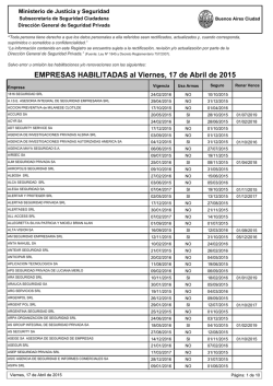 EMPRESAS HABILITADAS al Jueves, 16 de Abril de 2015