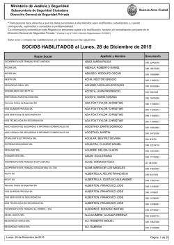 SOCIOS HABILITADOS al Miércoles, 23 de Diciembre de 2015