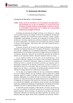 12450 Orden de 30 de noviembre, de la Consejería de Educación y