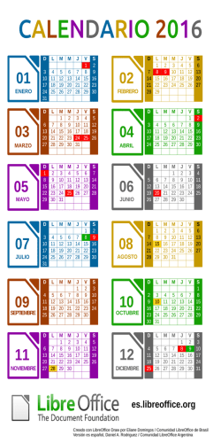 CALENDARIO 2016 - Comunidad LibreOffice Argentina