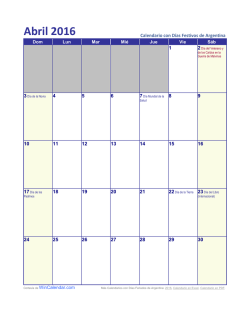 Calendario Abril 2016 con Días Feriados de Argentina
