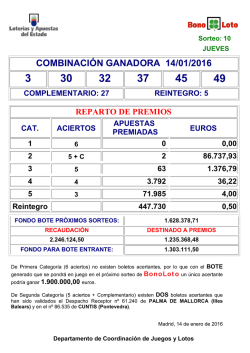 COMBINACIÓN GANADORA 14/01/2016
