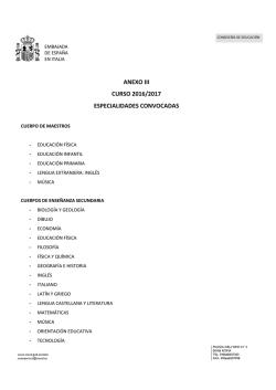 ANEXO III CURSO 2016/2017 ESPECIALIDADES CONVOCADAS