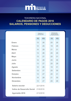 CALENDARIO DE PAGOS 2016 SALARIOS, PENSIONES Y