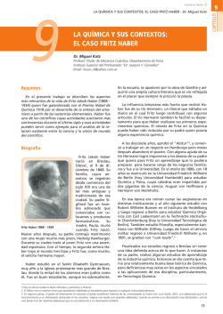 "La qu&iacute;mica y sus contextos. El caso Fritz Haber" del Dr. Miguel Katz