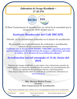 Instituto Hondureño del Café IHCAFE. Acreditación inicial