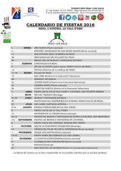 CALENDARIO FIESTAS PEGO I LES VALLS 2016
