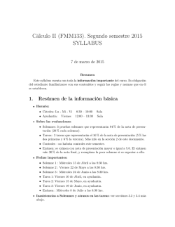 Cálculo II (FMM133). Segundo semestre 2015 SYLLABUS