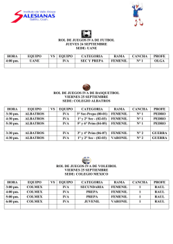 ROL DE JUEGOS IVA DE FUTBOL JUEVES 24 SEPTIEMBRE SEDE