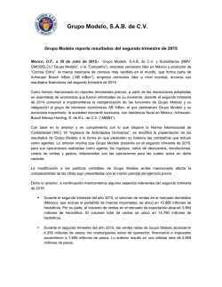 30.07.2015 Grupo Modelo reporta resultados del segundo trimestre