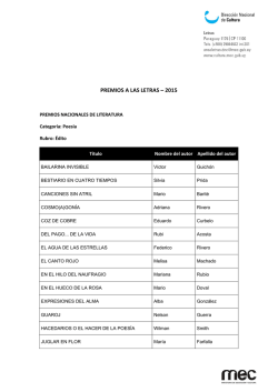 PREMIOS A LAS LETRAS &ndash; 2015 - Direcci&oacute;n Nacional de Cultura