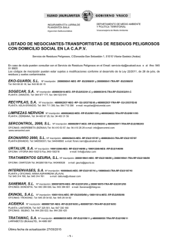 Listado de negociantes y transportistas de residuos peligrosos con