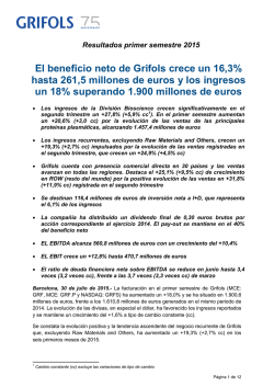 El beneficio neto de Grifols crece un 16,3% hasta 261,5 millones de